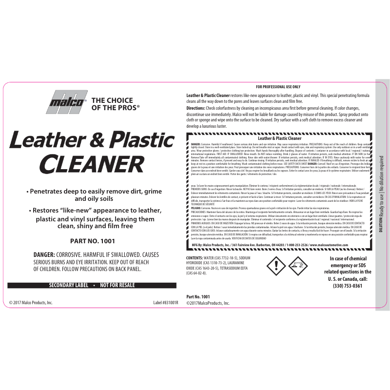 Label; Leather and Plastic Cleaner