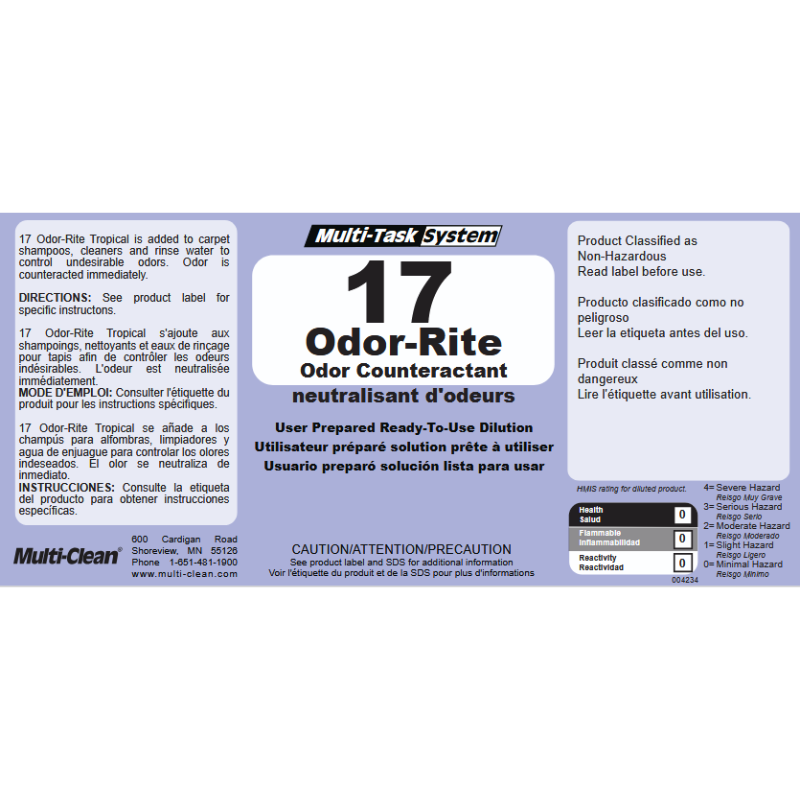 Multi-Clean Odor Rite Secondary Safety Label