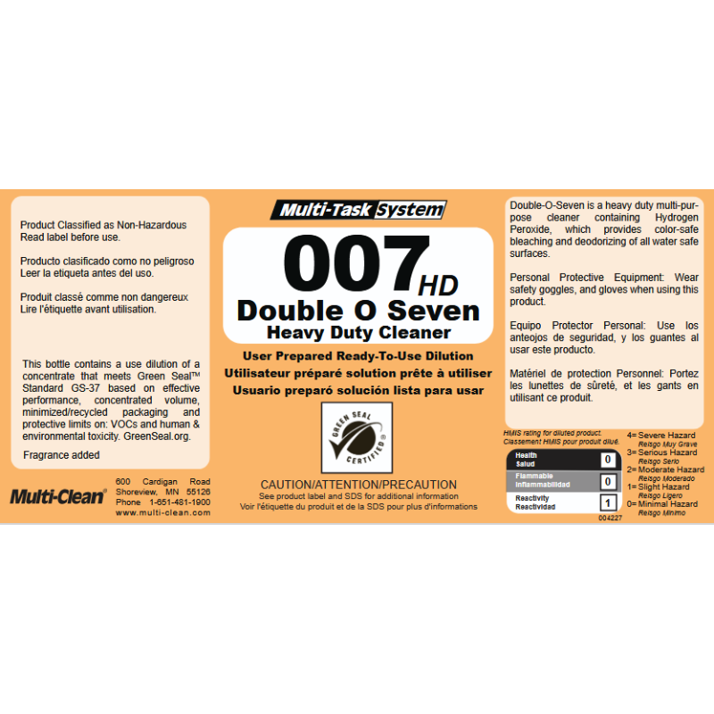 Multi-Clean Double O Seven HD Secondary Safety Label