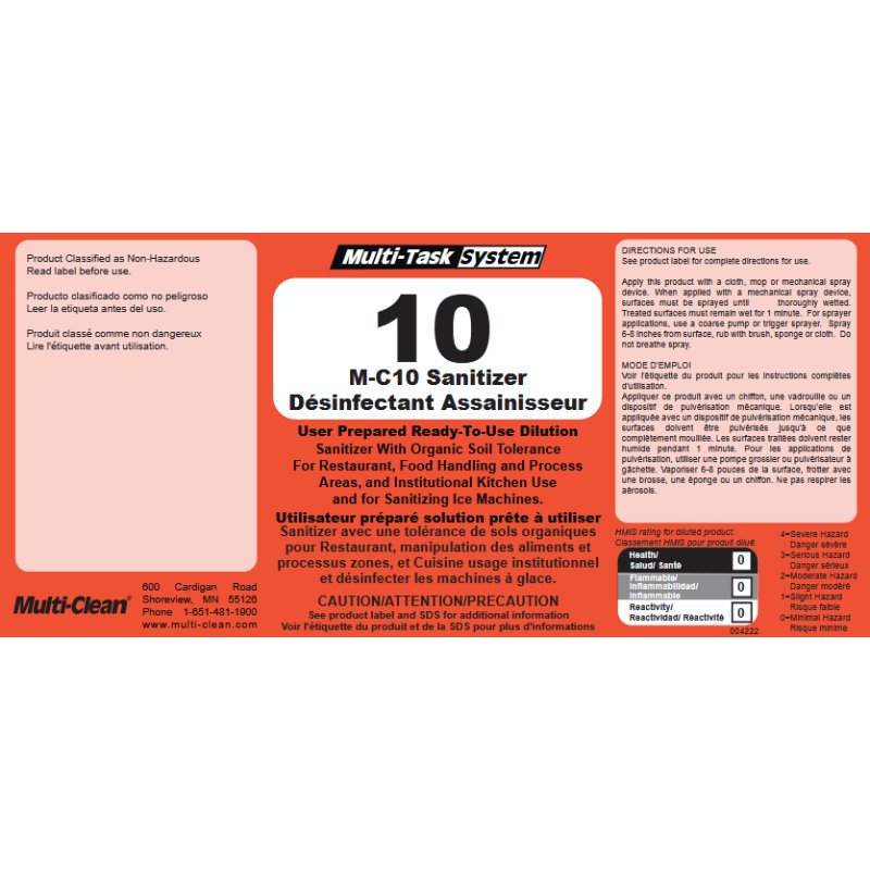 Multi-Clean MC-10 Secondary Safety Label