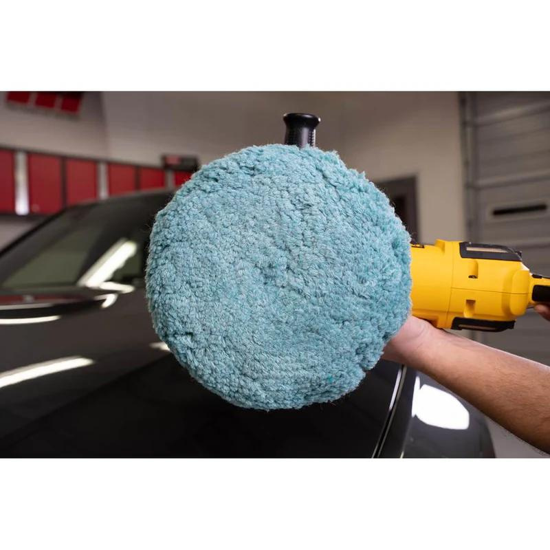 Wool Pad, Single Sided, Hook & Loop, Green - Light Cut 9"