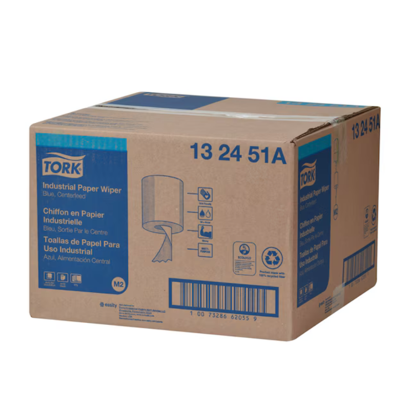 Tork Advanced 4-Ply Industrial Centerfeed Paper Wiper – Blue, 190 Sheets/Roll, 4 Rolls/Case