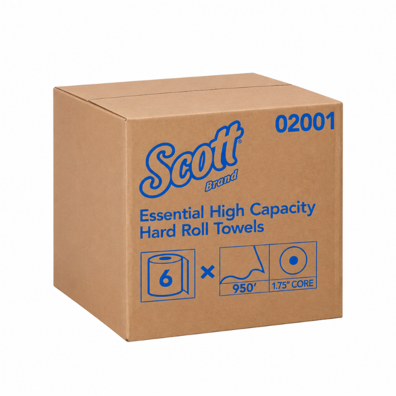 Scott Plus Proprietary Hardwound Roll Towel – White, 8" x 950', 1.75" Core, 6 Rolls/Case
