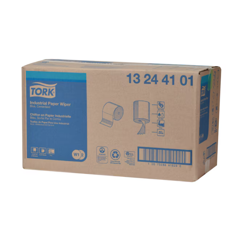 Tork Advanced 4-Ply Industrial Centerfeed Paper Wiper – Blue, 375 Wipers/Roll, 2 Rolls/Case